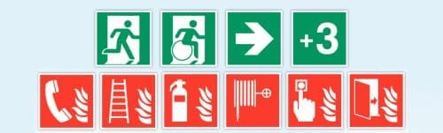 pictogrammen brandveiligheid: evacuatie pictogrammen, brandblusser pictogram, enz.